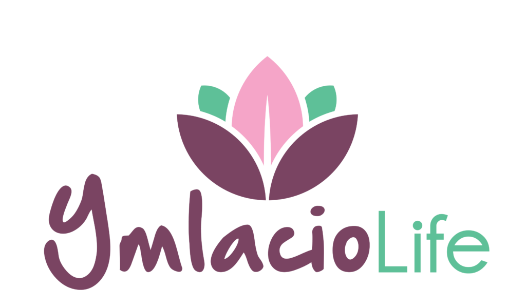 The logo for Ymlacio life in Swansea offering massages, treatments and essential oils.